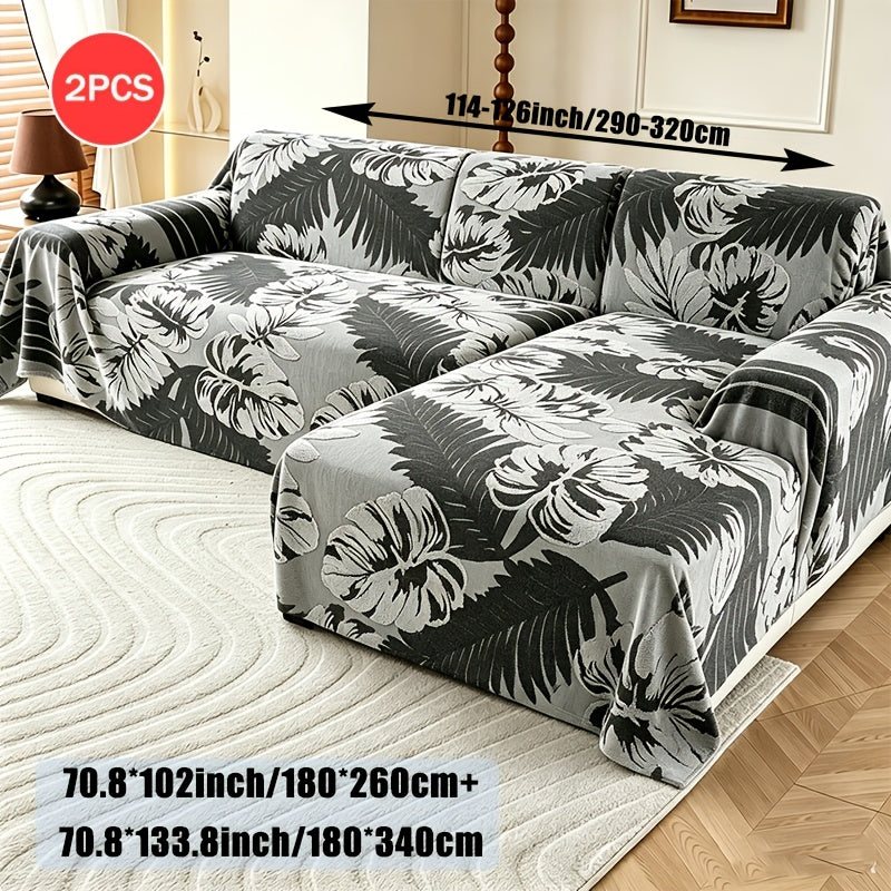 Housse de canapé en velours jacquard à motif tropical antidérapante, compatible fauteuil, canapé deux places, canapé trois places