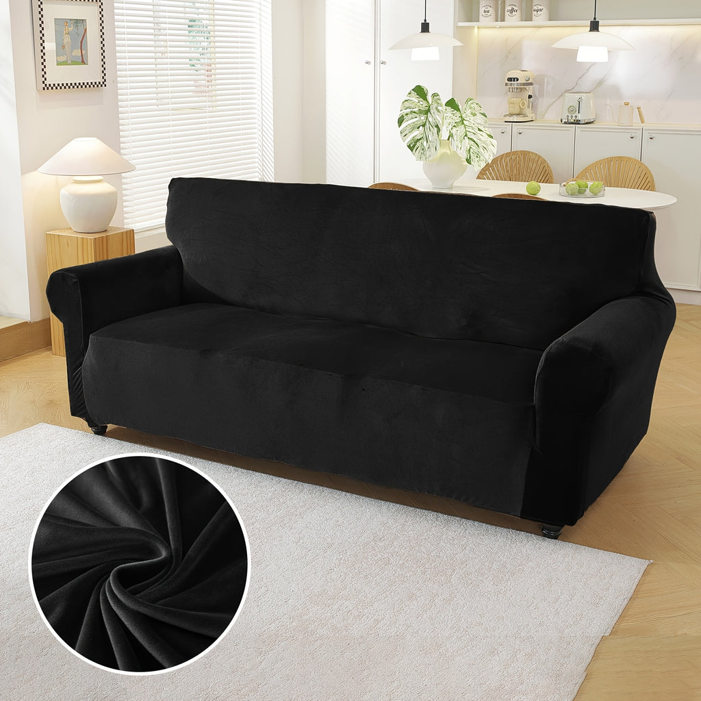 Housse de canapé extensible en velours, détail de l'ourlet