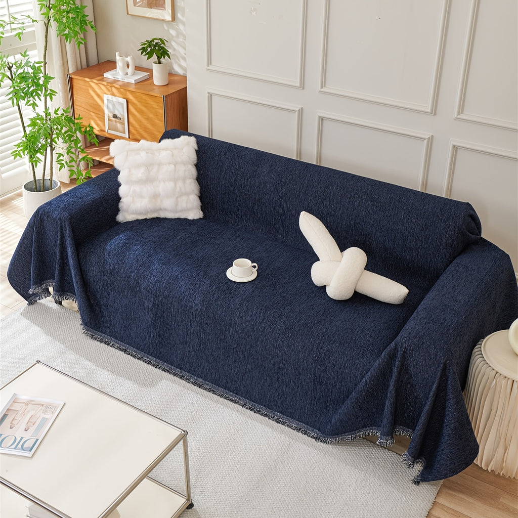 Housse de canapé en chenille en fils teints à rayures antidérapante, tissu de 250 à 300 g/m²