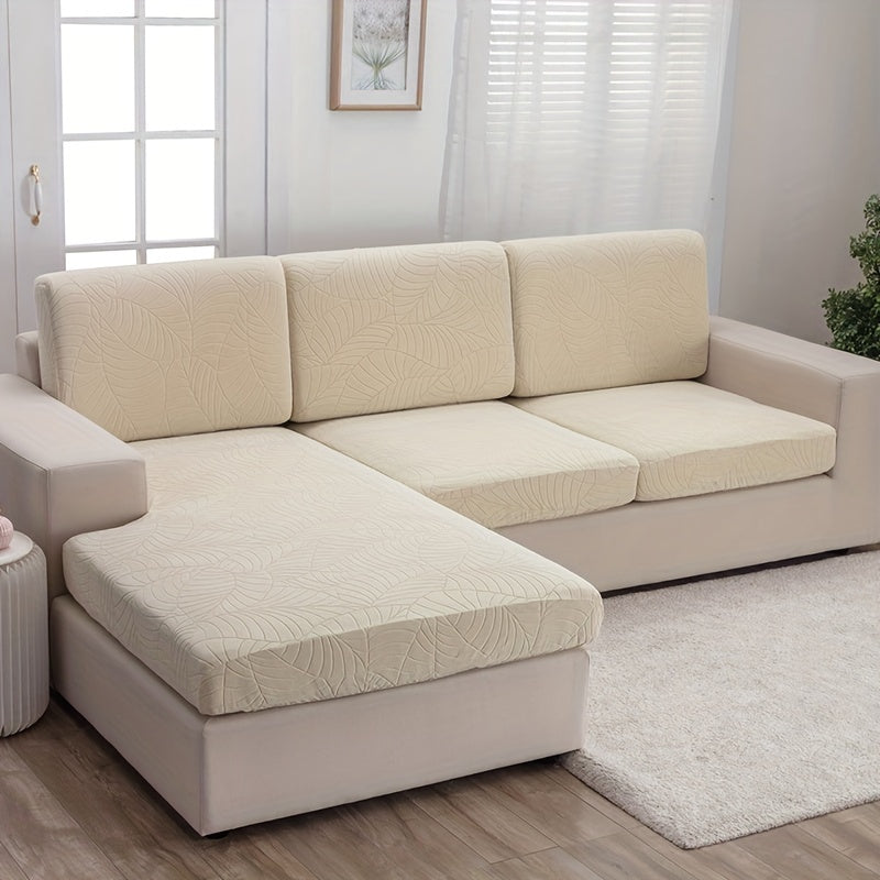 Housse de canapé extensible en polaire jacquard à motif feuillage à housses, gros plan sur le tissu