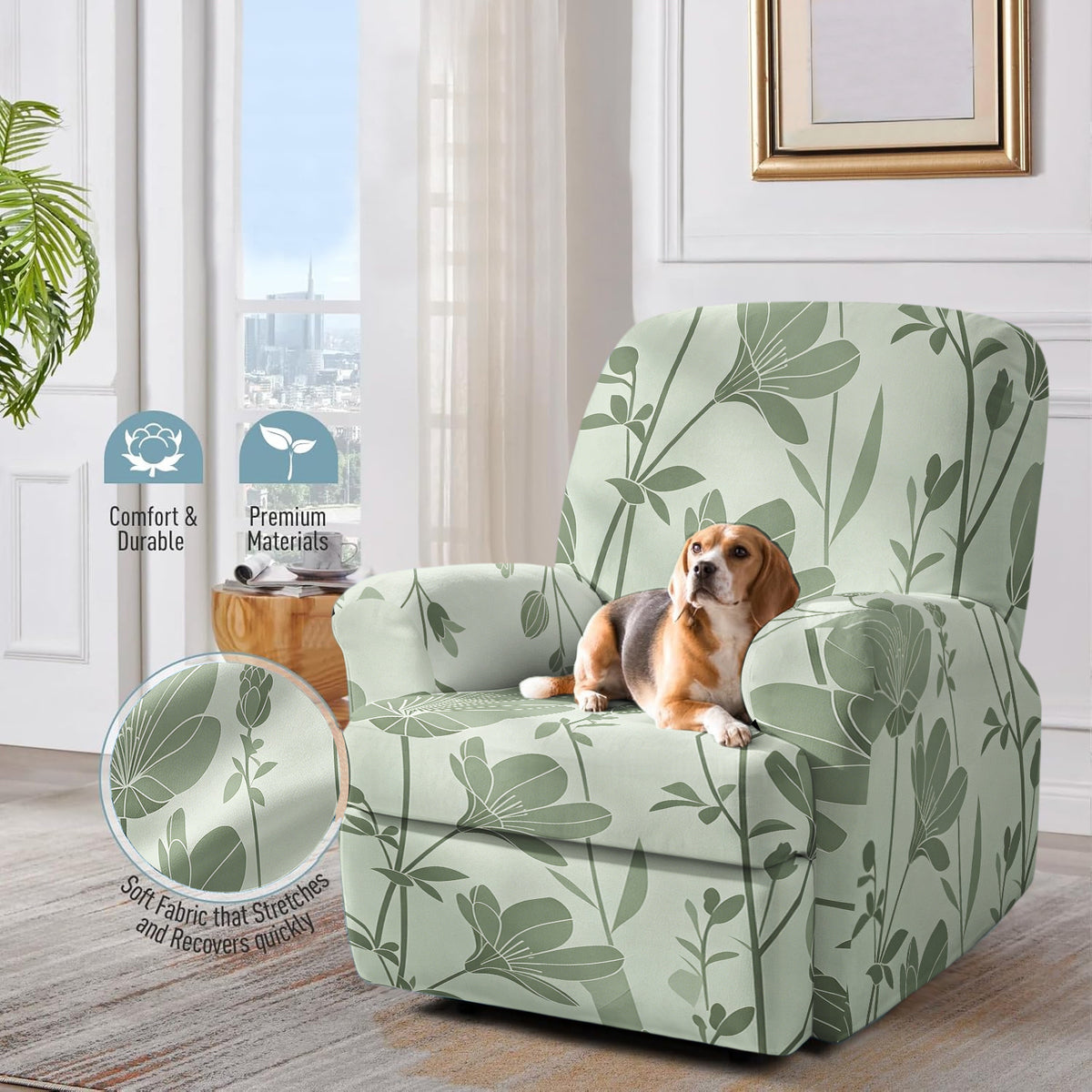 Housse de canapé extensible en fibre de lait imprimée à motif fleuri au rendu, tissu de 180 à 200 g/m²