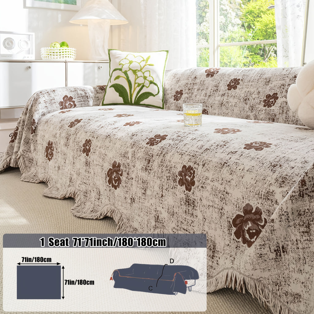 Housse de canapé épaisse en chenille jacquard à volants, visuel produit