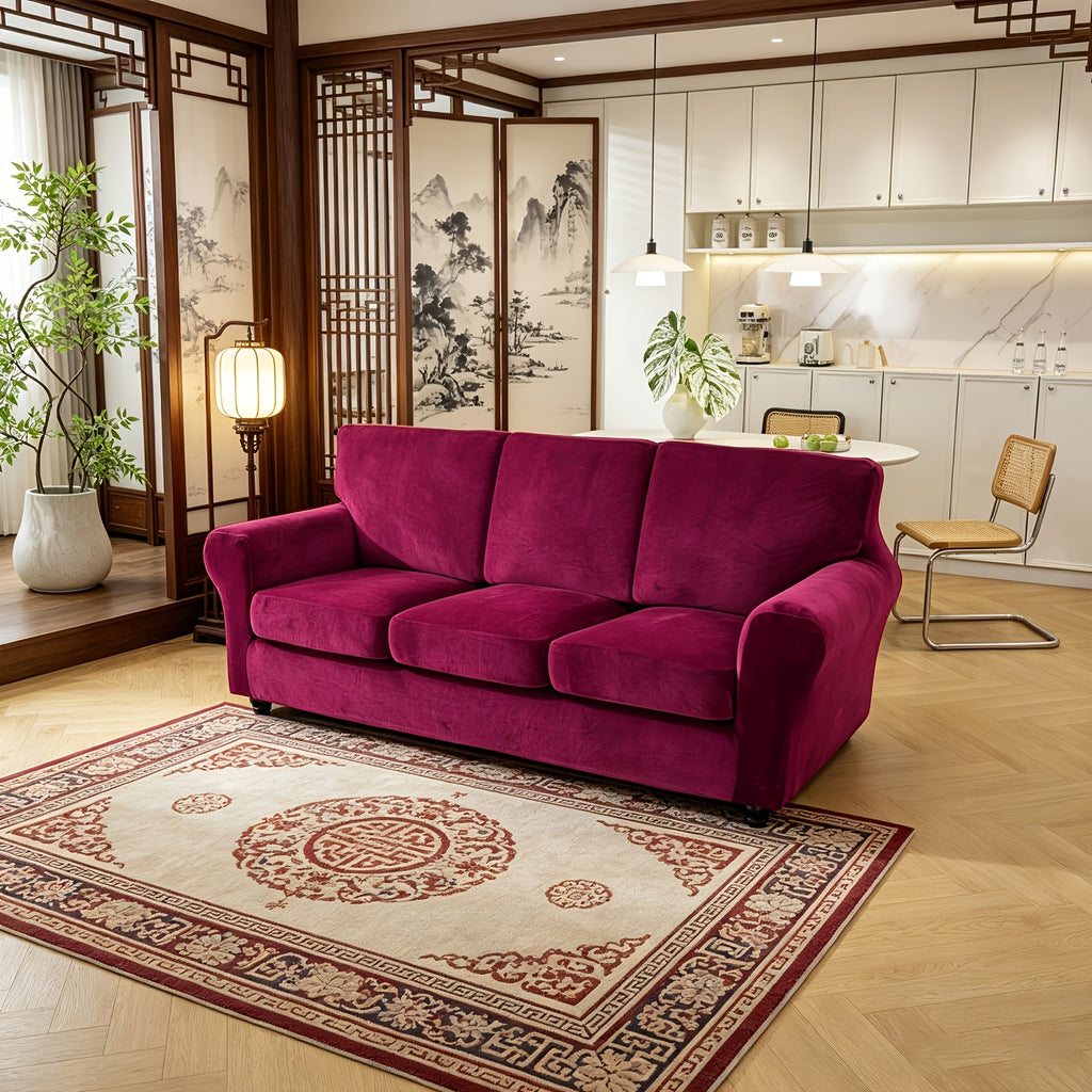 Housse de canapé extensible en velours à rayures, tissu de 180 à 200 g/m²