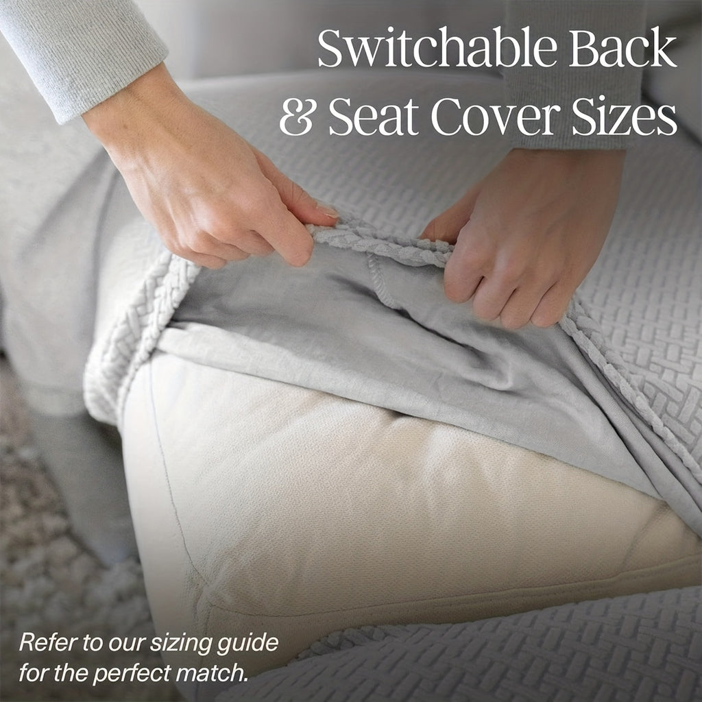 Housse de canapé extensible en polaire jacquard en T, vue de dos