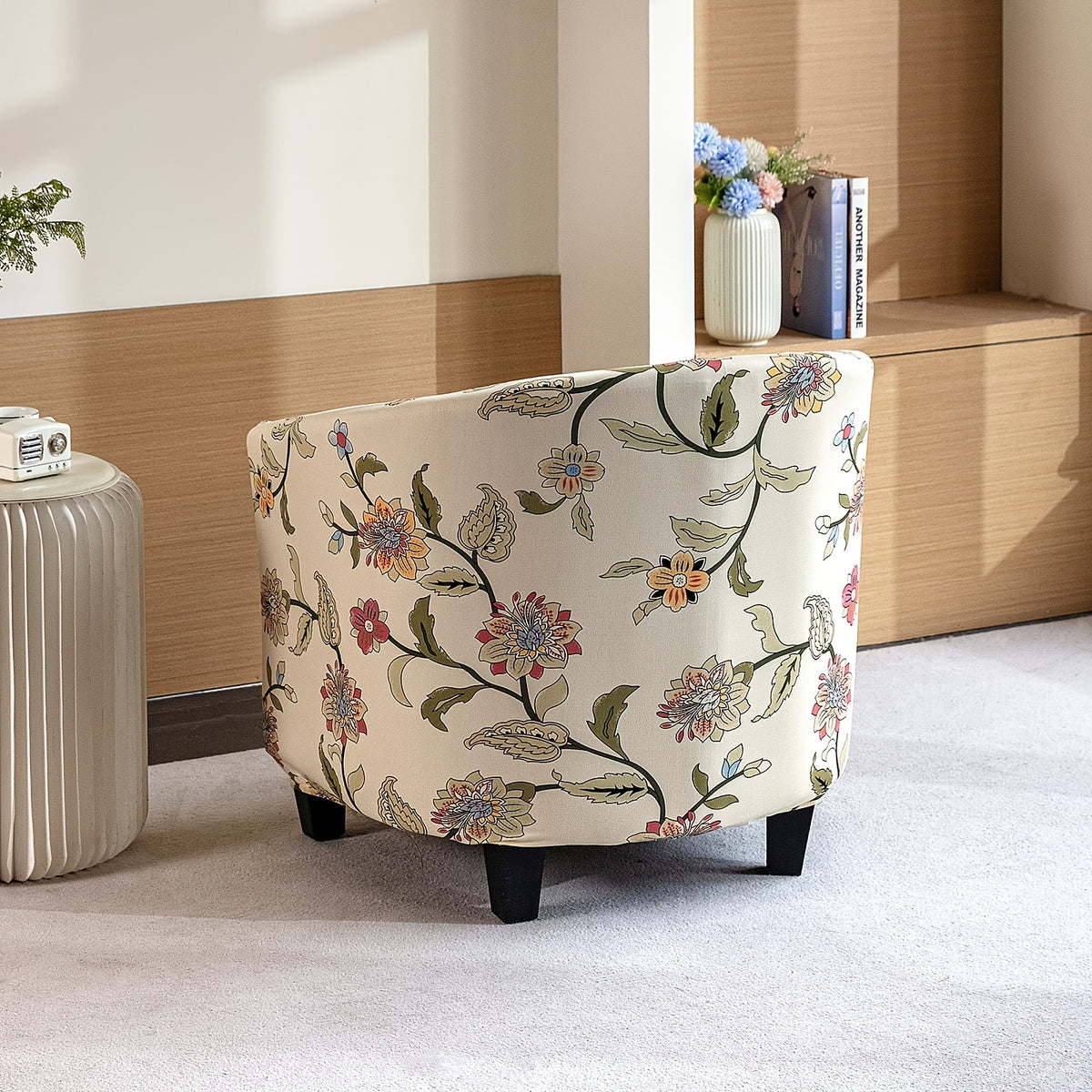 Housse de canapé extensible en fibre de lait imprimée d'esprit vintage, mise en situation