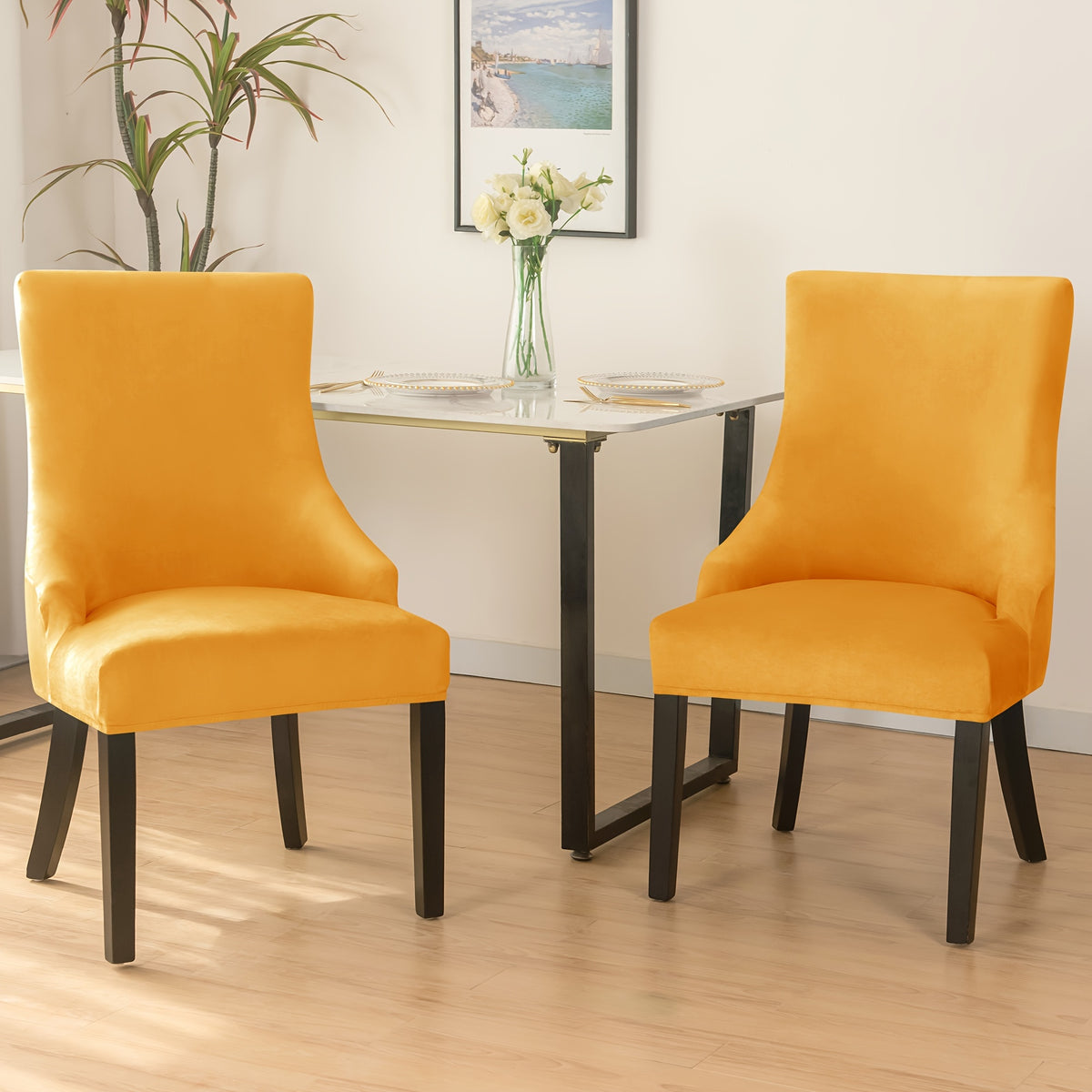 Housse de fauteuil extensible en velours, mise en situation