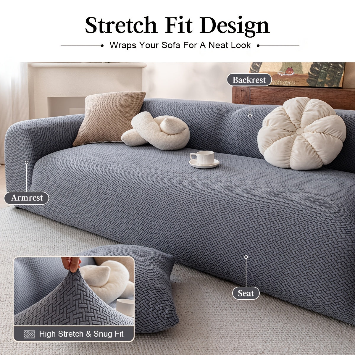 Housse de canapé extensible en polaire jacquard à carreaux, housse posée