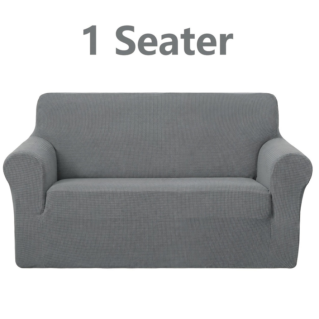Housse de canapé extensible en polyester à carreaux, détail de la finition