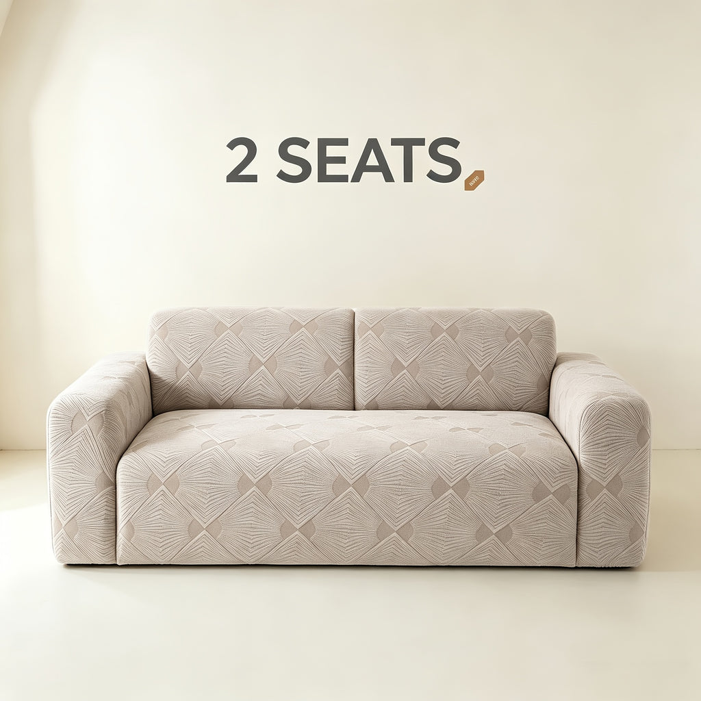 Housse de canapé extensible en polaire jacquard à rayures, vue d'ensemble