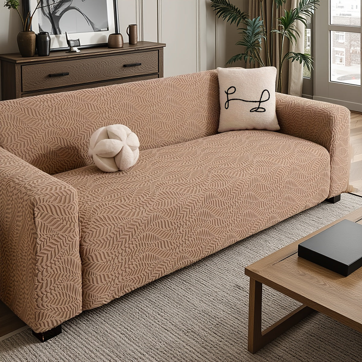 Housse de canapé épaisse extensible en polaire jacquard, mise en situation