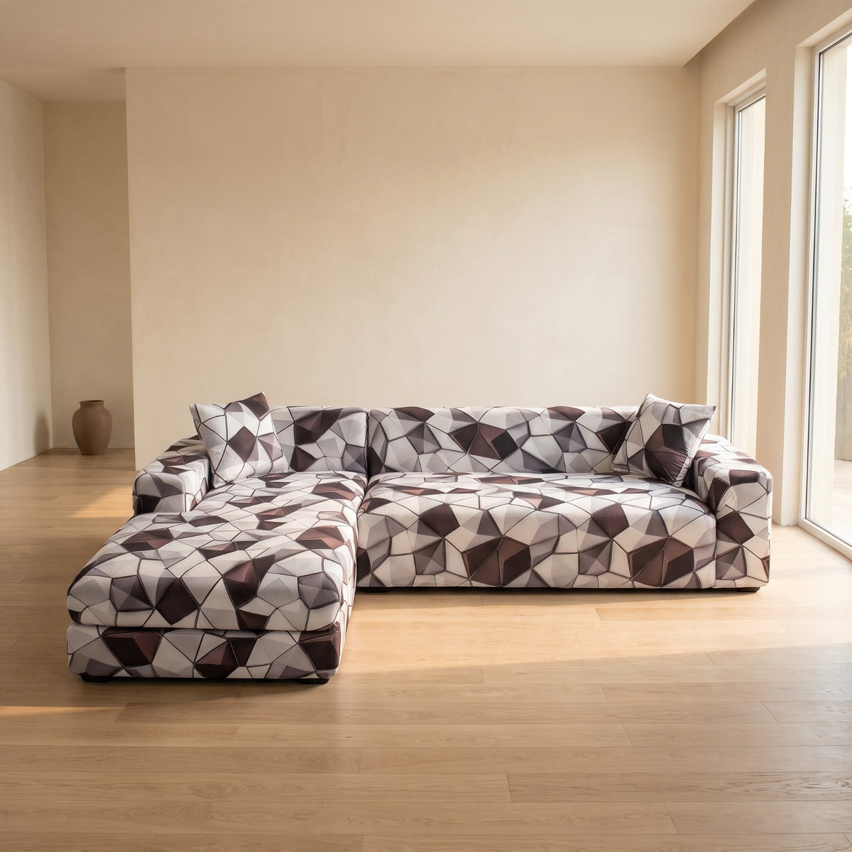 Housse de canapé extensible en fibre de lait matelassée à motif géométrique, tissu de 180 à 200 g/m²
