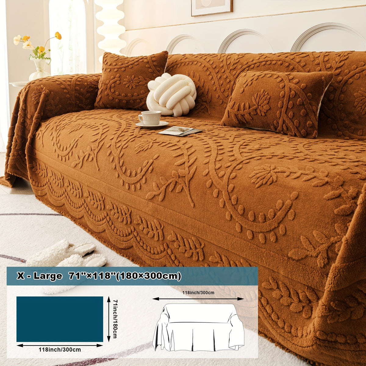 Housse de canapé épaisse en velours jacquard, mise en situation