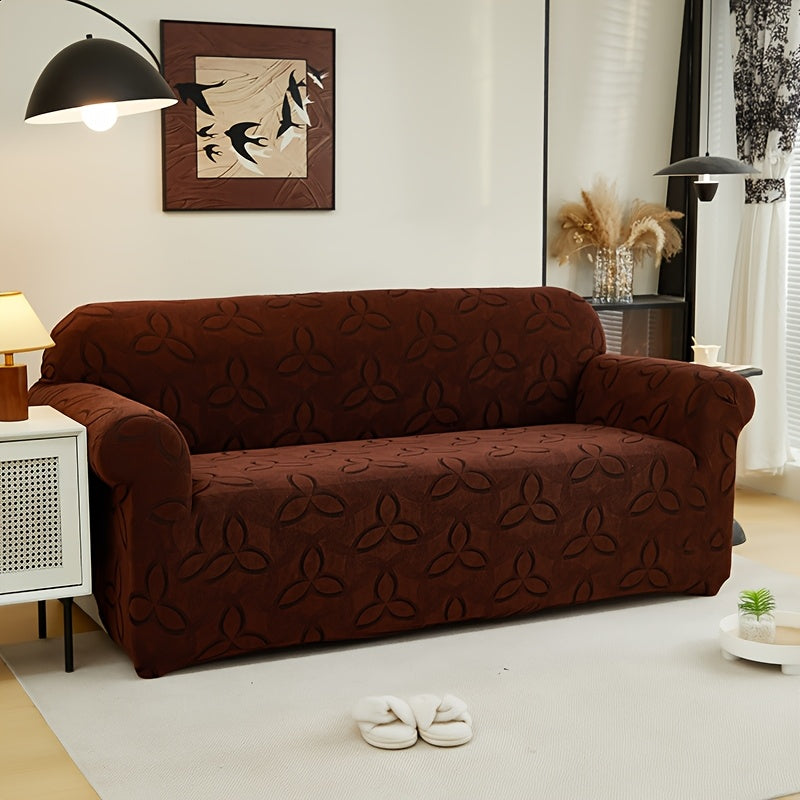 Housse de canapé en jacquard à motif feuillage, mise en situation