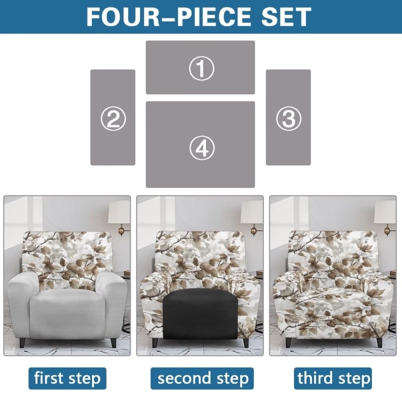 Housse de canapé extensible en fibre de lait matelassée à motif feuillage, vue d'ensemble