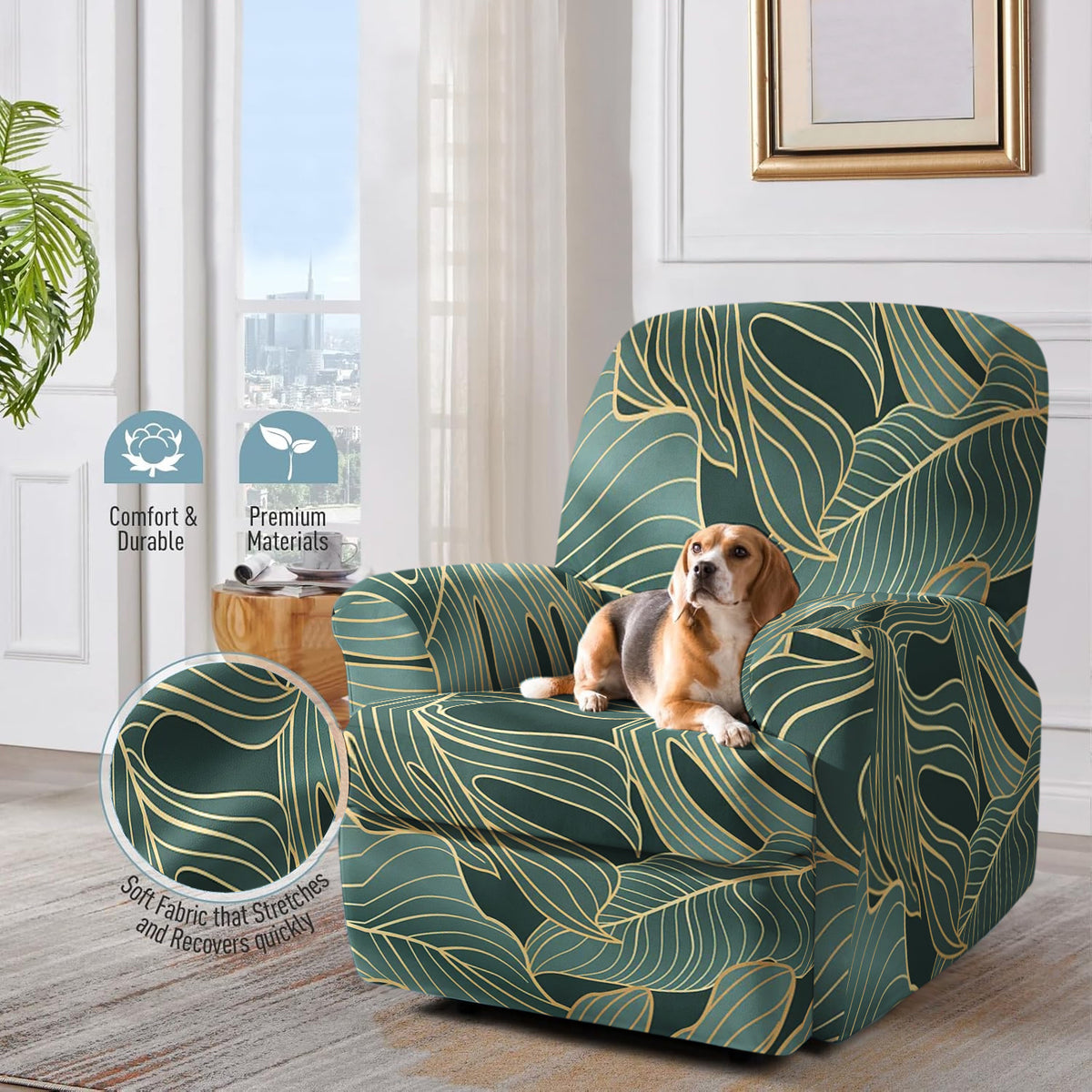 Housse de canapé extensible en fibre de lait imprimée à motif tropical — détail de la matière : fibre de lait Image