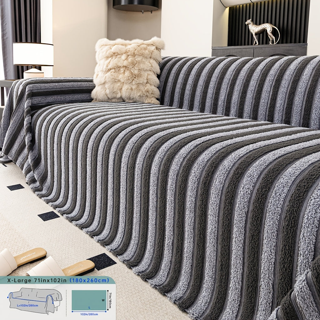 Housse de coussin en velours jacquard à rayures antidérapante, détail de la finition