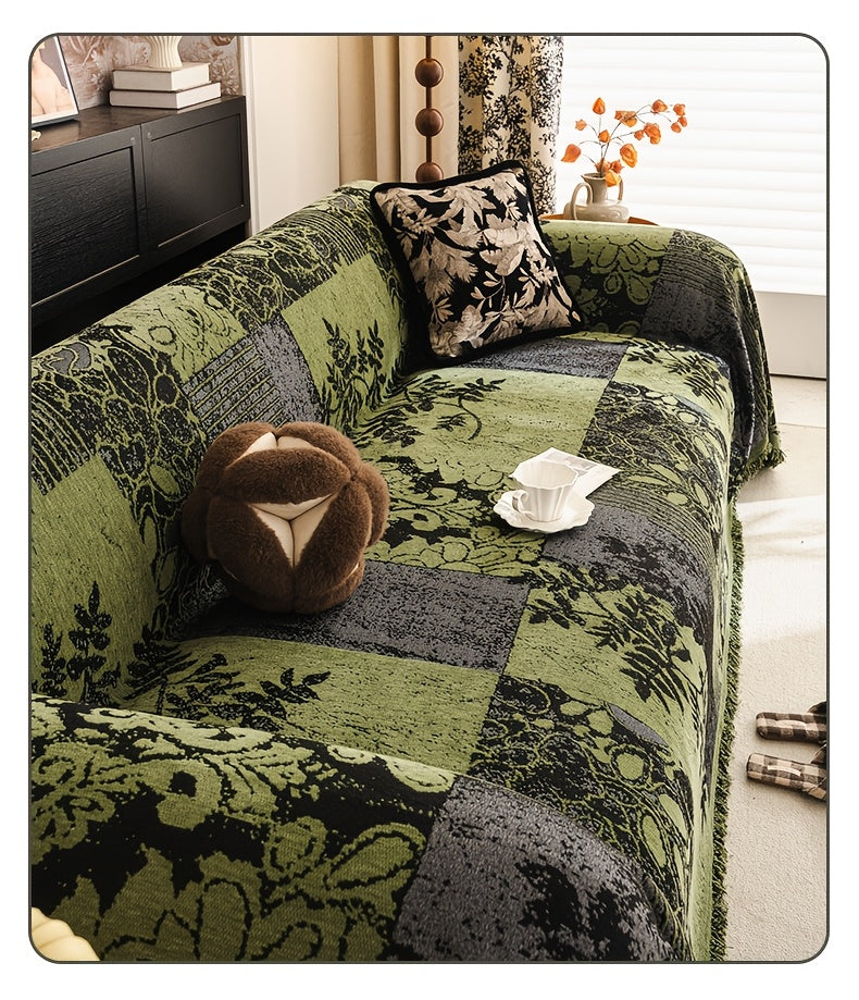 Housse de canapé épaisse en chenille jacquard d'esprit bohème, vue de dos