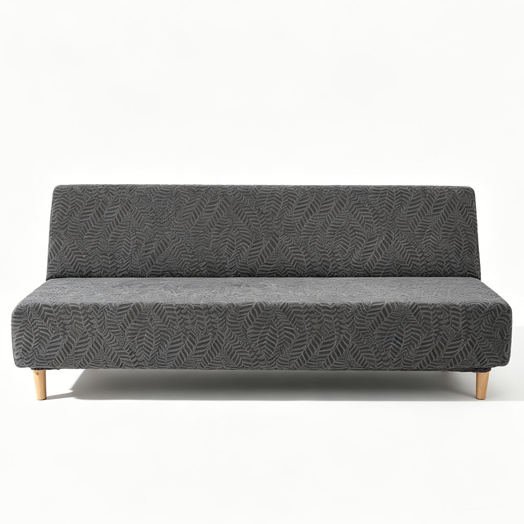 Housse de canapé extensible en polaire jacquard à rayures sans accoudoirs, mise en situation