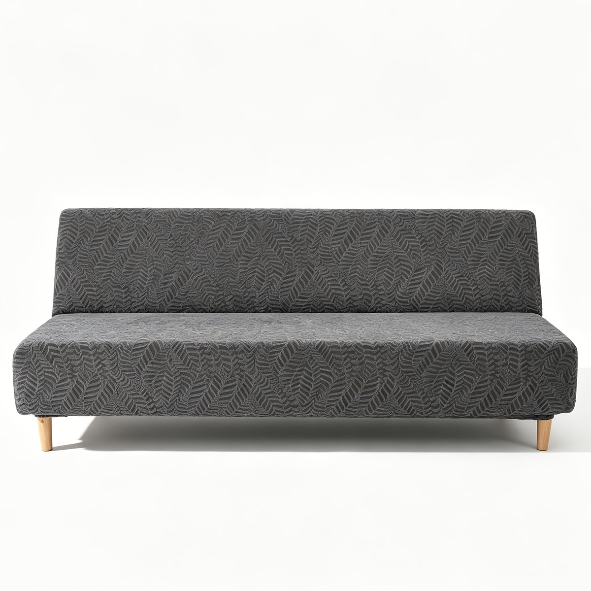 Housse de canapé extensible en polaire jacquard à rayures sans accoudoirs, mise en situation
