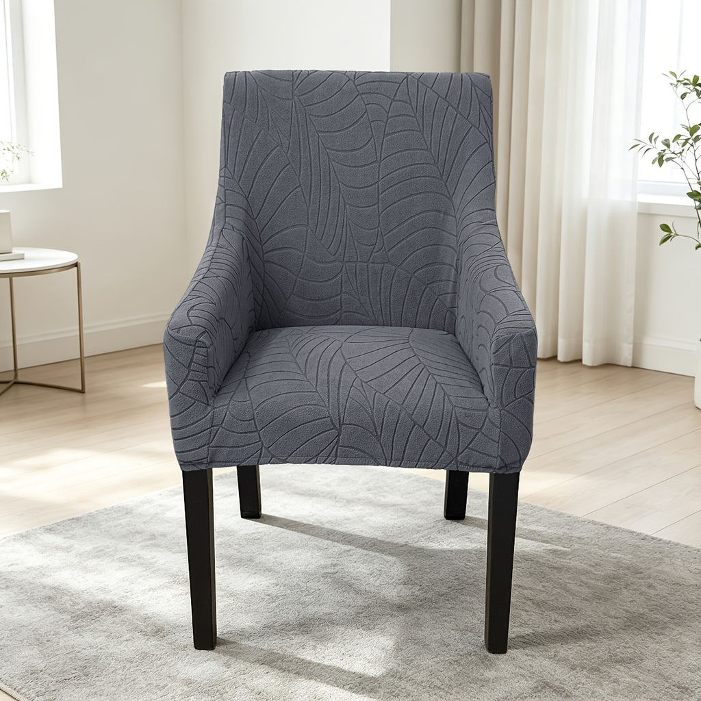 Housse de chaise extensible en velours côtelé jacquard à motif feuillage, visuel produit