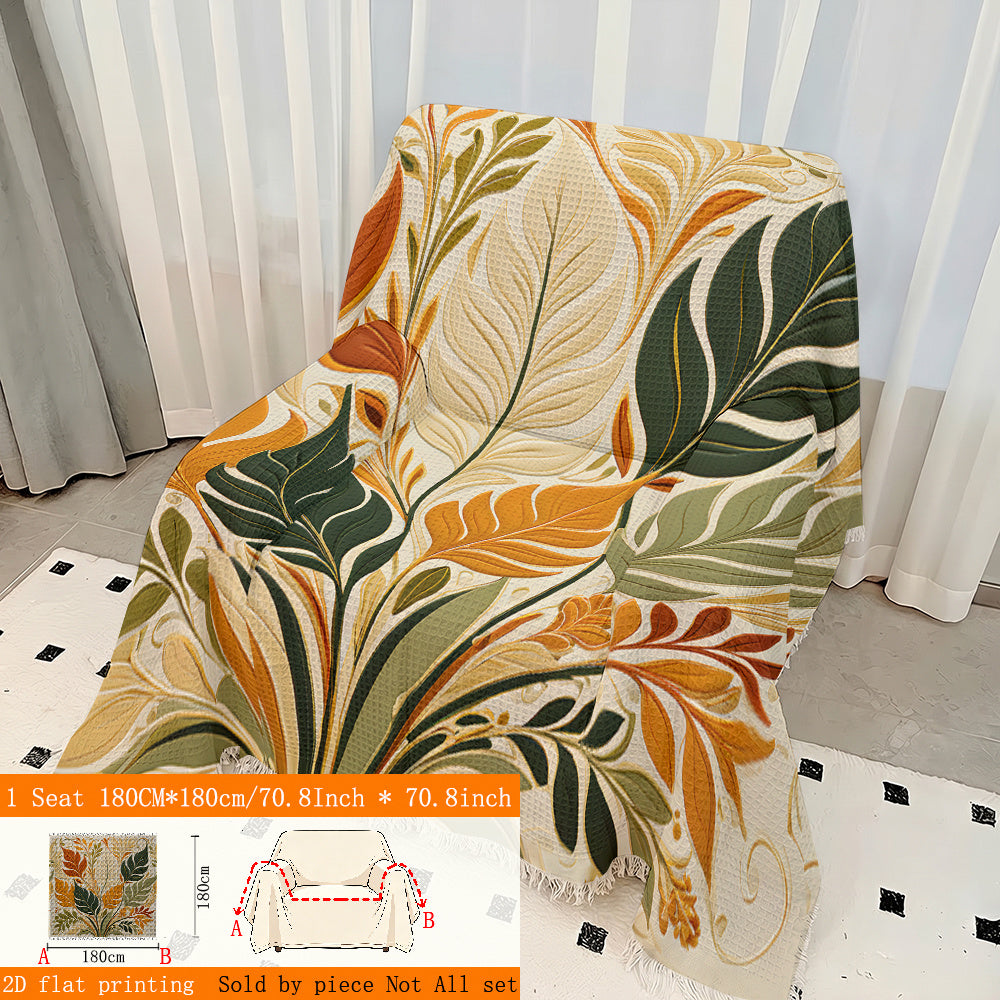 Housse de canapé en polyester imprimée à motif feuillage à volants, compatible fauteuil, canapé deux places, canapé trois places