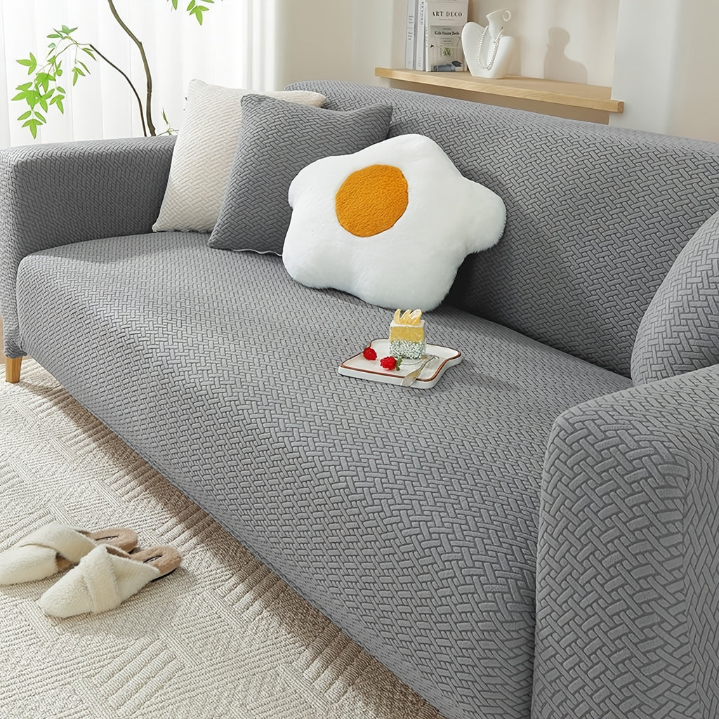 Housse de canapé épaisse extensible en polaire jacquard en T, vue d'ensemble