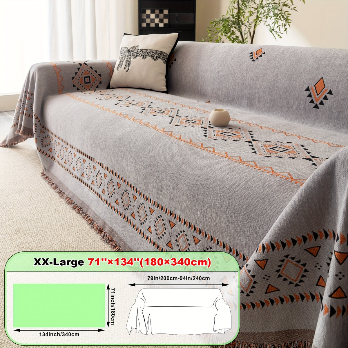 Housse de canapé épaisse en chenille jacquard d'esprit bohème, gros plan sur le tissu
