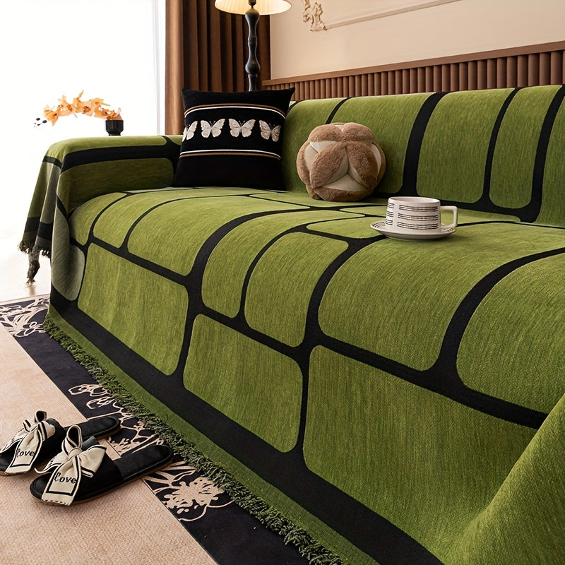 Housse de canapé épaisse en chenille jacquard, gros plan sur le tissu