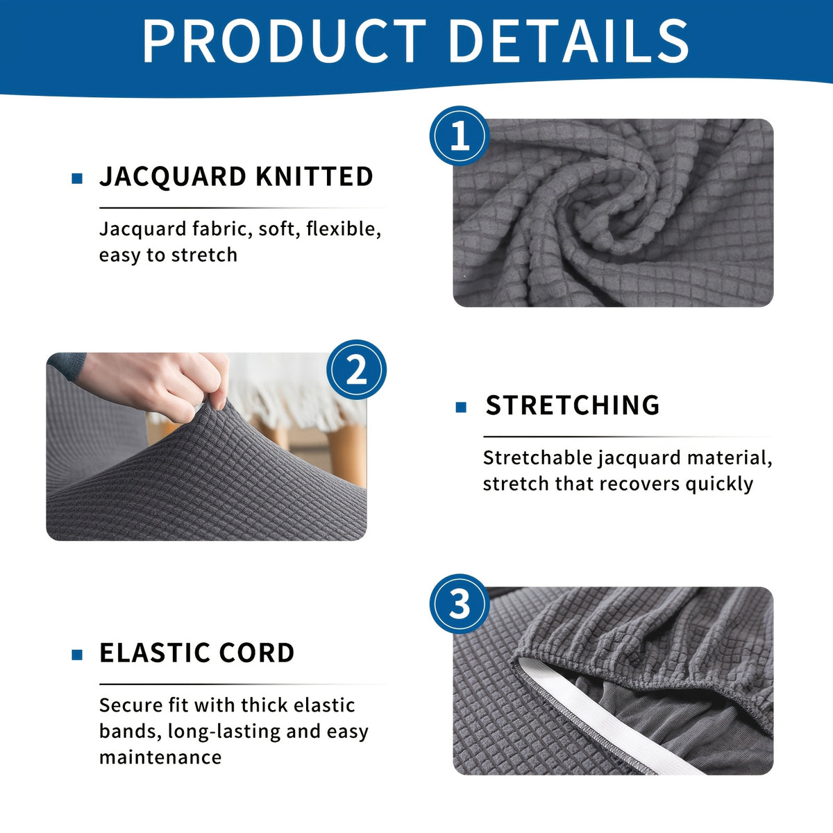 Housse de canapé extensible en polaire jacquard à carreaux sans accoudoirs, vue d'ensemble
