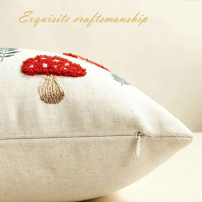 Housse de coussin en polyester à motif feuillage, détail de la finition