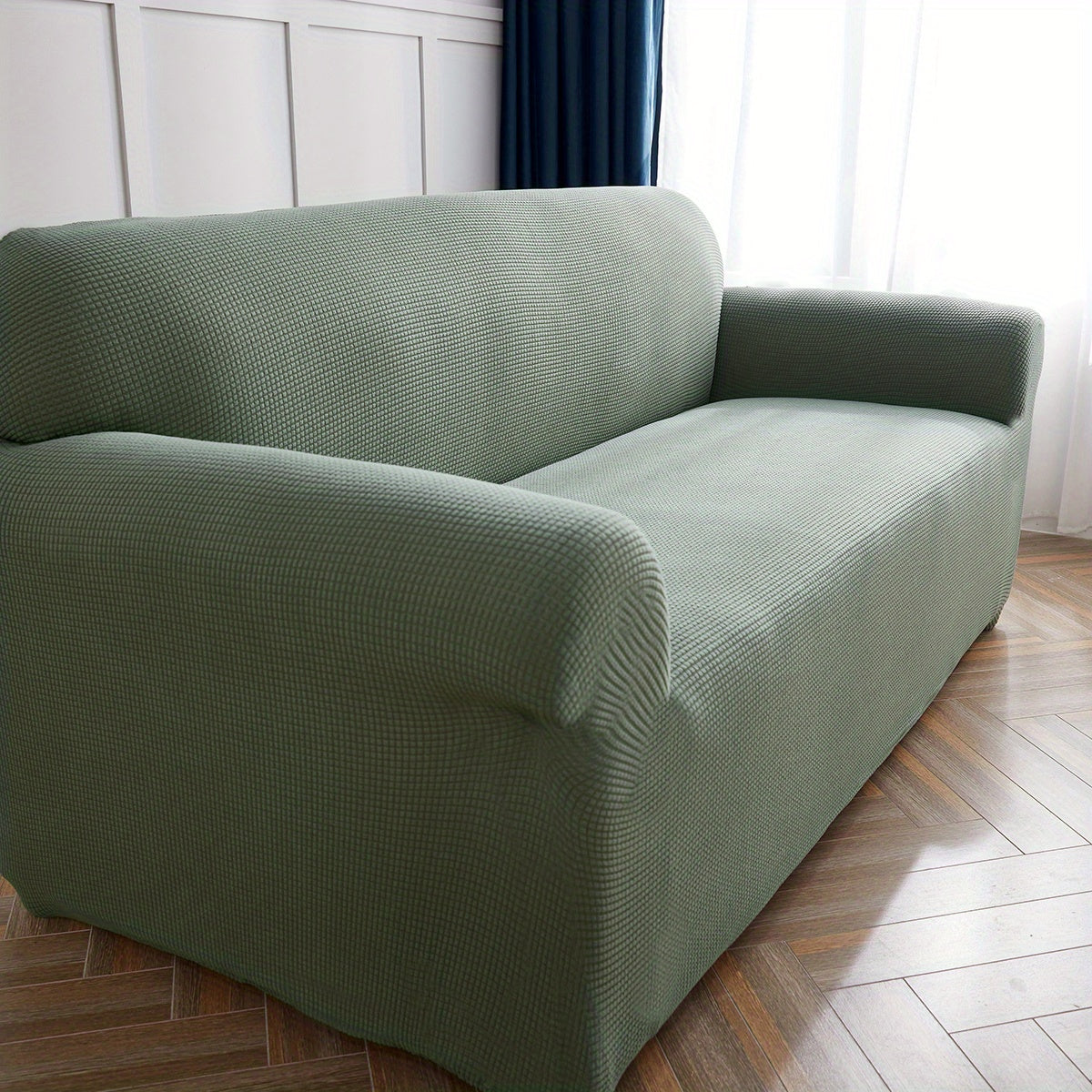 Housse de canapé extensible en polaire matelassée antidérapante, vue d'ensemble