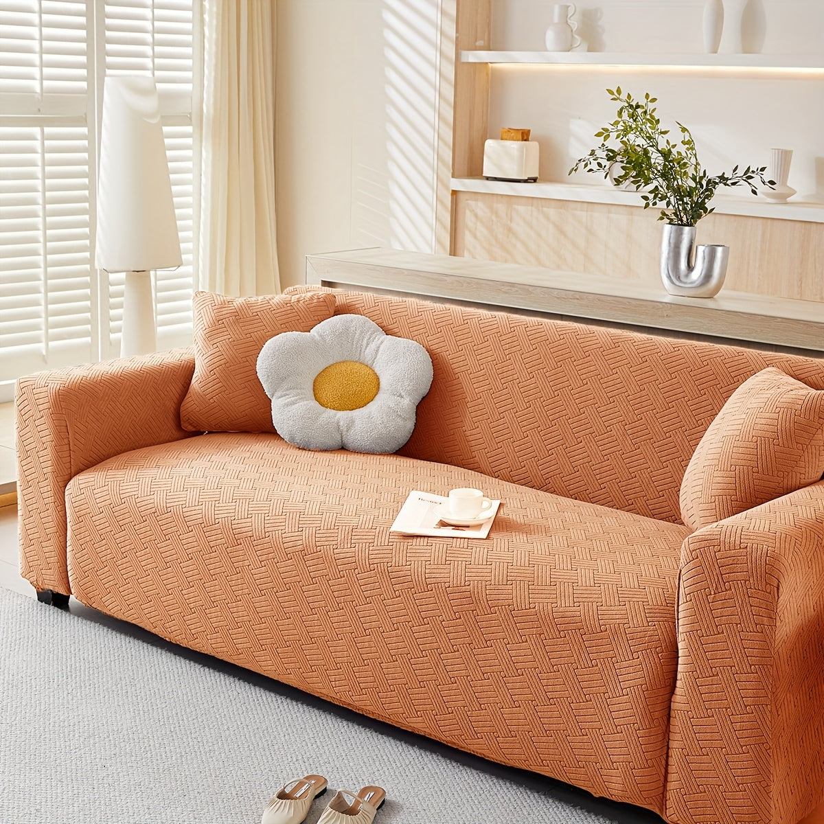 Housse de canapé extensible en polaire jacquard, vue d'ensemble