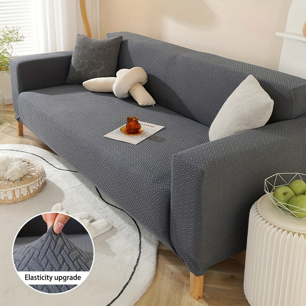 Housse de canapé épaisse extensible en polaire jacquard en T, détail de la finition