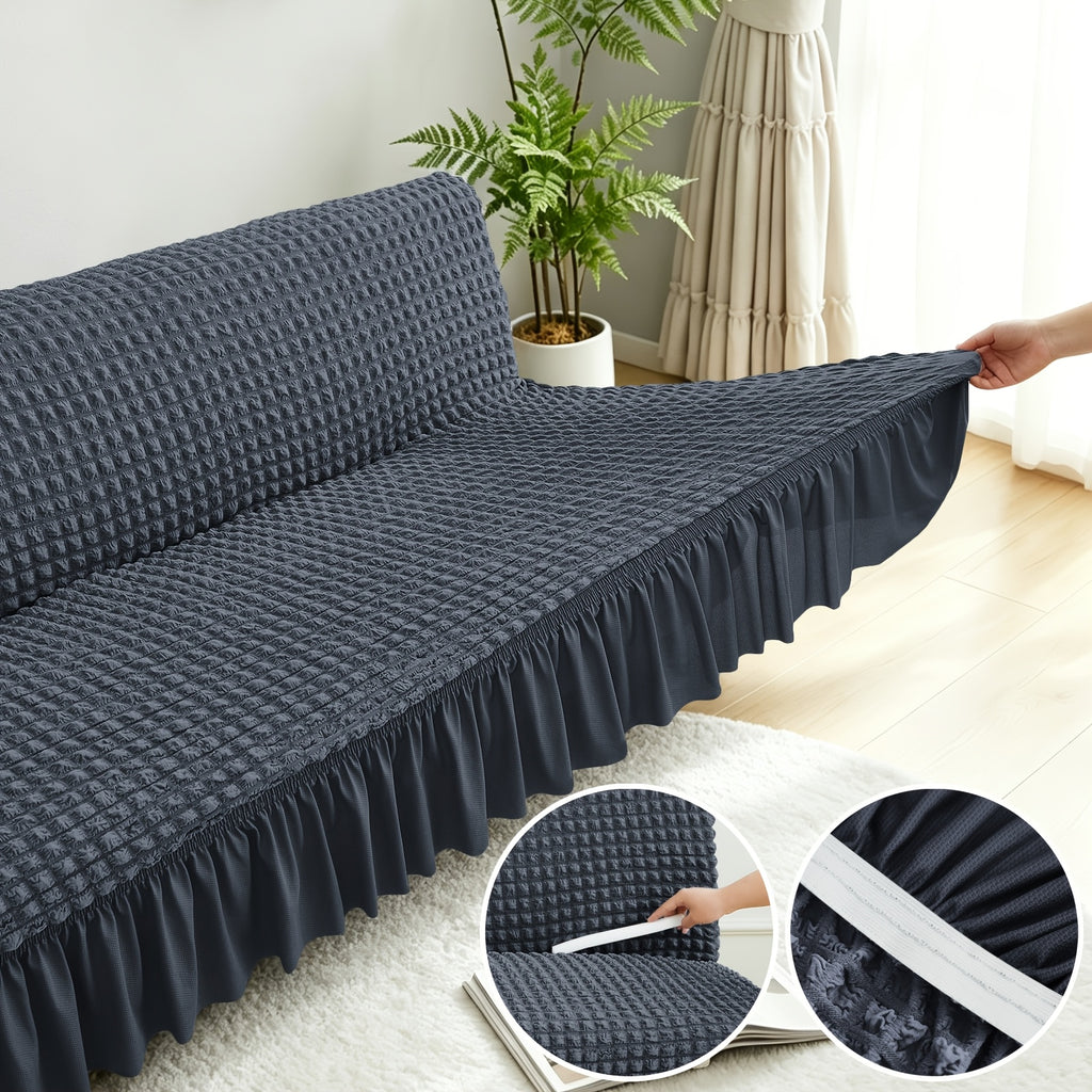 Housse de canapé extensible en jacquard à volants, visuel produit