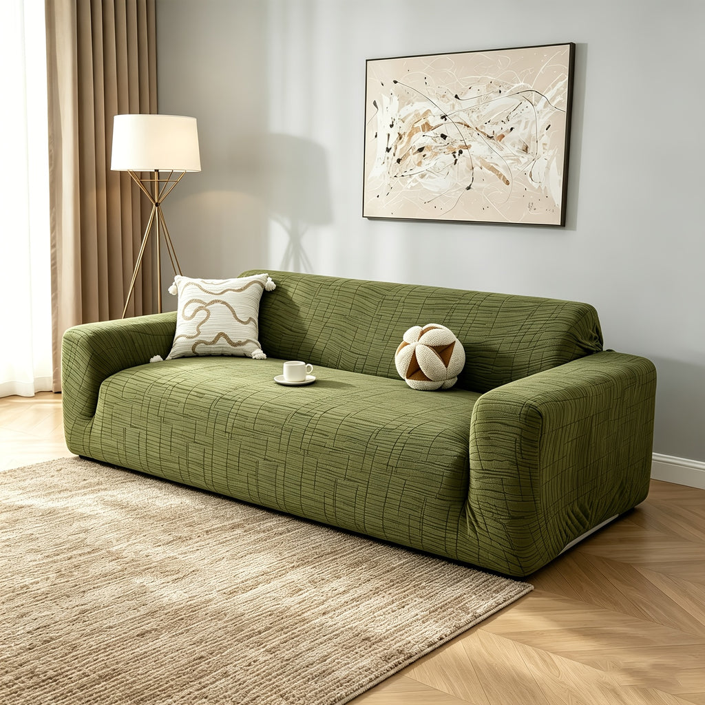 Housse de canapé extensible en polaire jacquard à motif géométrique, autre coloris