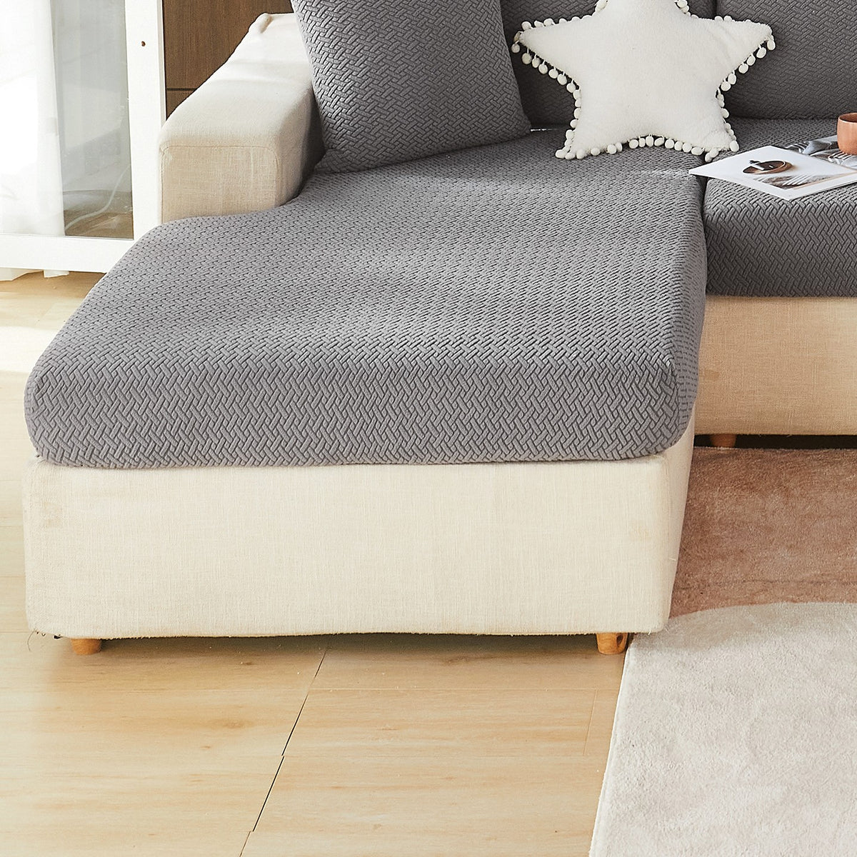 Housse de coussin extensible en polaire jacquard, visuel produit