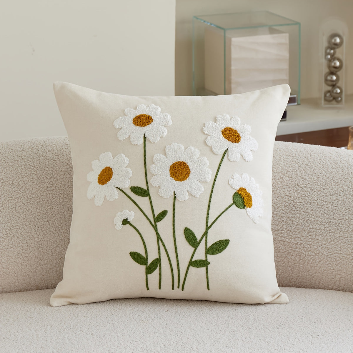 Housse de coussin en chenille à fermeture éclair