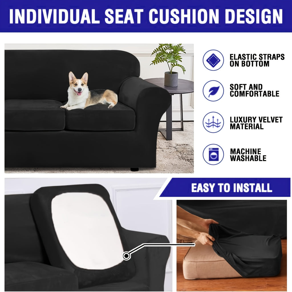 Housse de canapé extensible en velours matelassée antidérapante, mise en situation