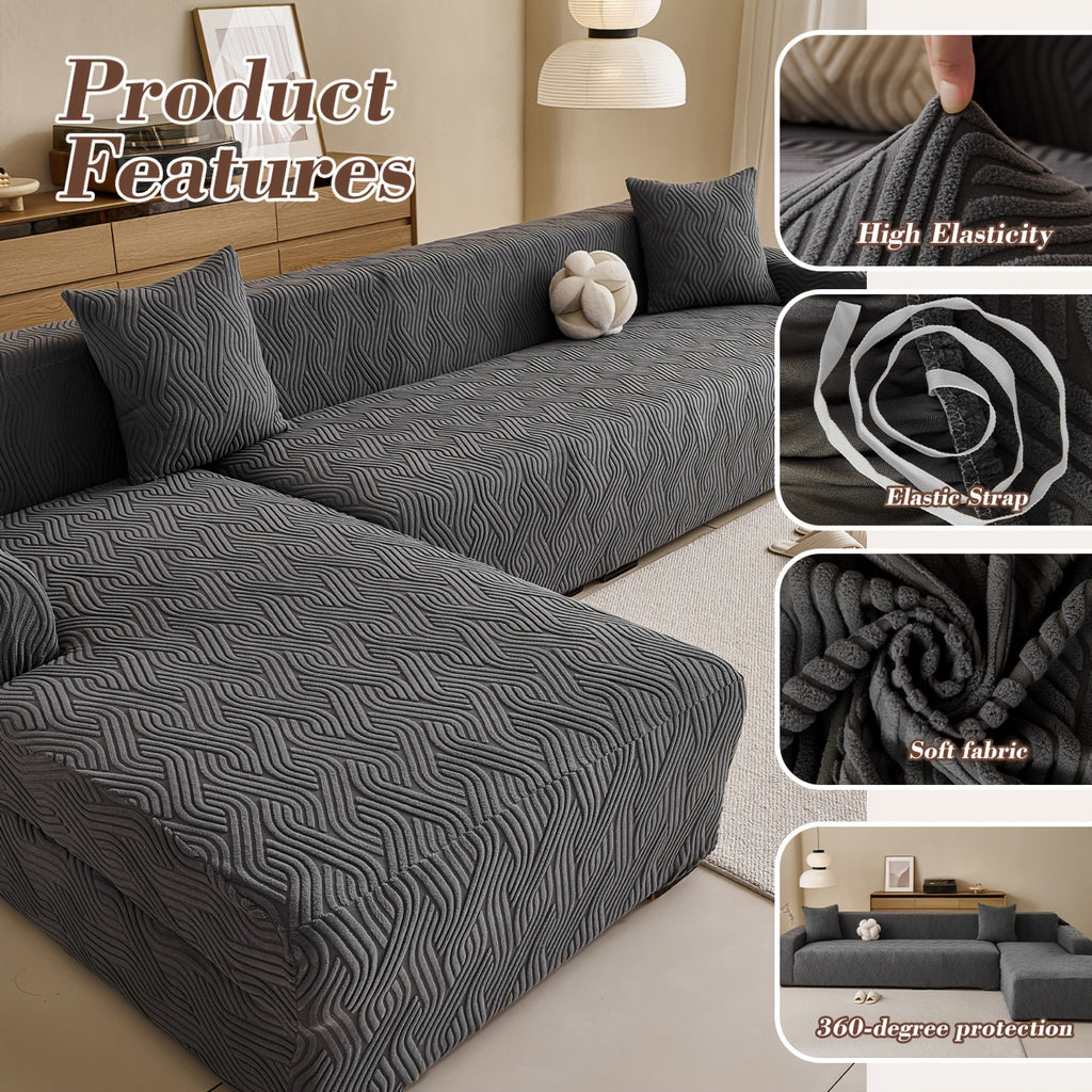 Housse de canapé épaisse en polaire jacquard, détail de la finition