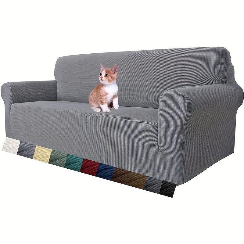 Housse de canapé épaisse extensible en polaire jacquard, détail de l'ourlet