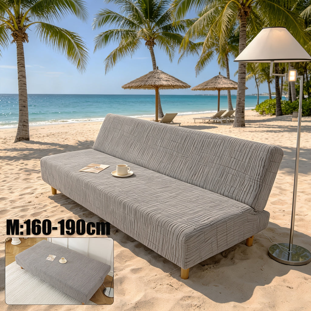 Housse de canapé extensible en polaire jacquard à motif géométrique, détail de la finition