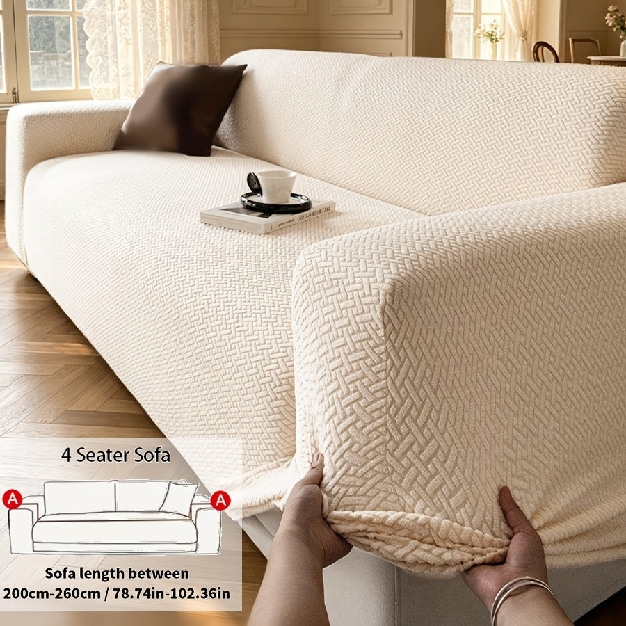 Housse de canapé extensible en polaire jacquard à carreaux, mise en situation