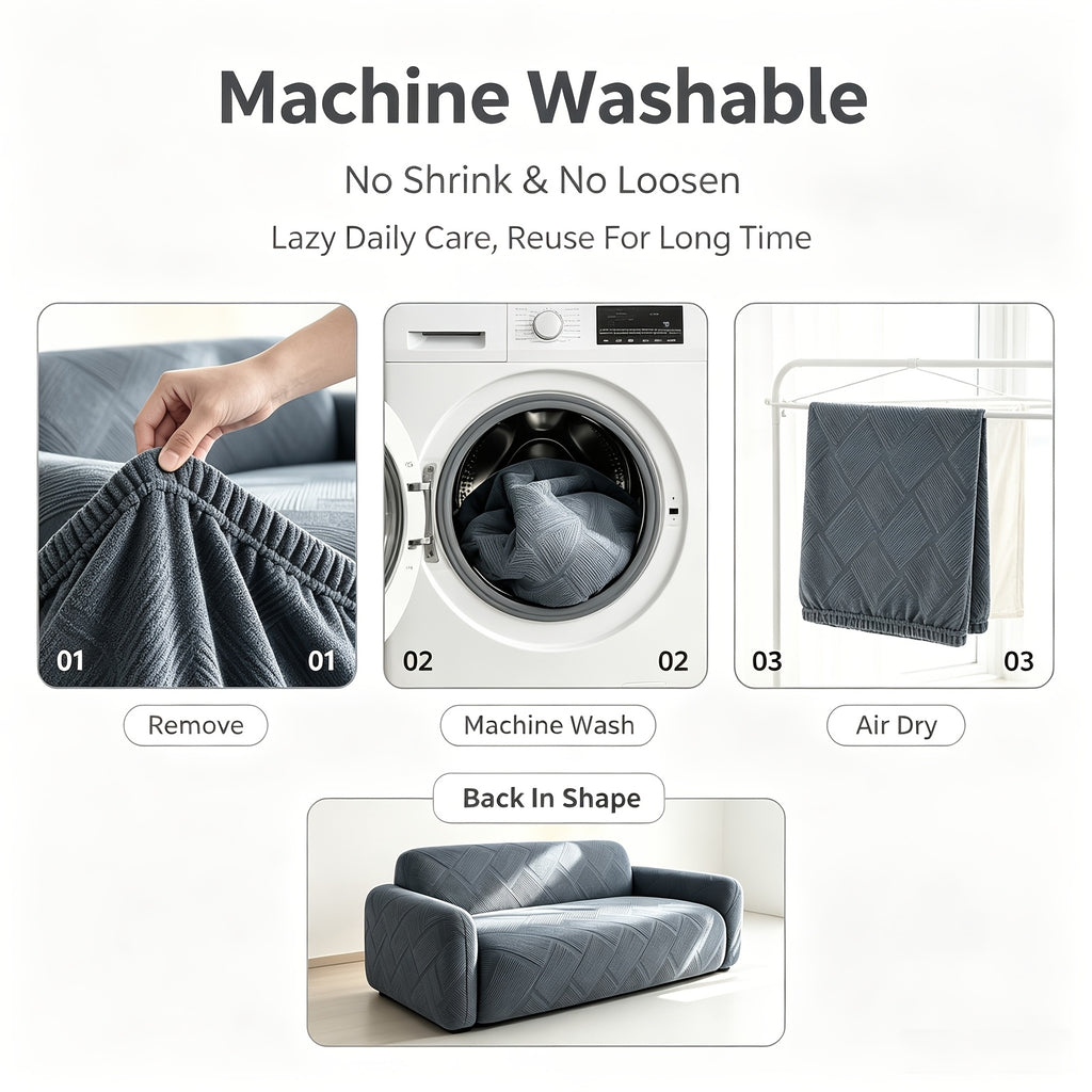 Housse de canapé extensible en polaire jacquard à rayures, vue de dos