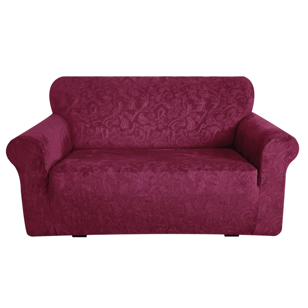 Housse de canapé extensible en velours à motif fleuri anti-griffes, vue de dos