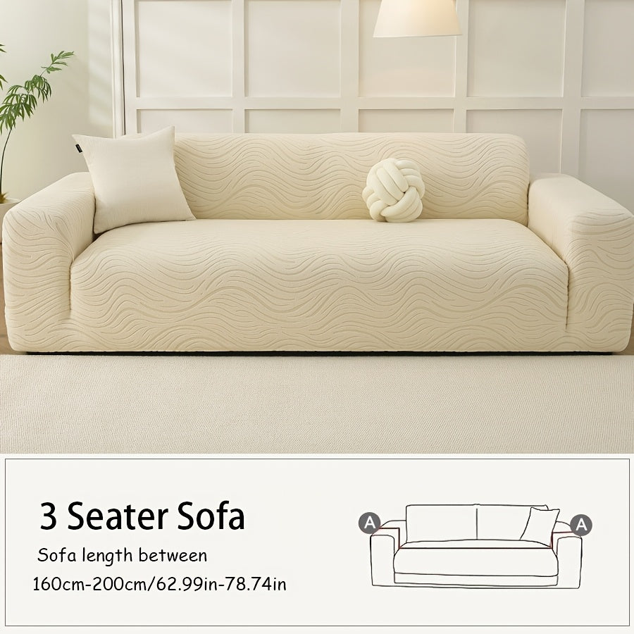 Housse de canapé extensible en polaire à motif vagues, détail de la finition