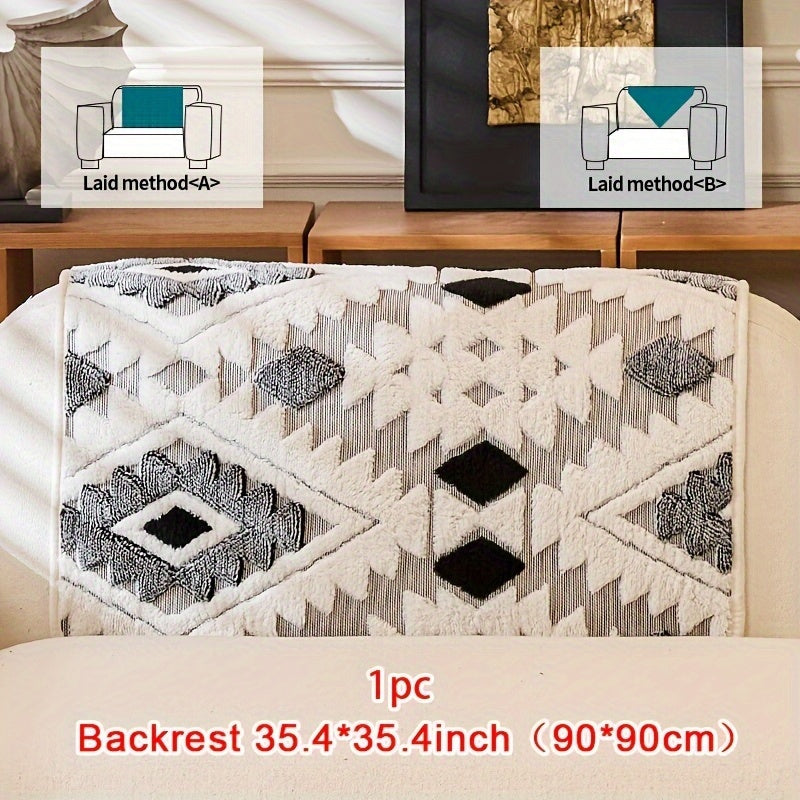 Housse de canapé d'angle en velours jacquard, mise en situation
