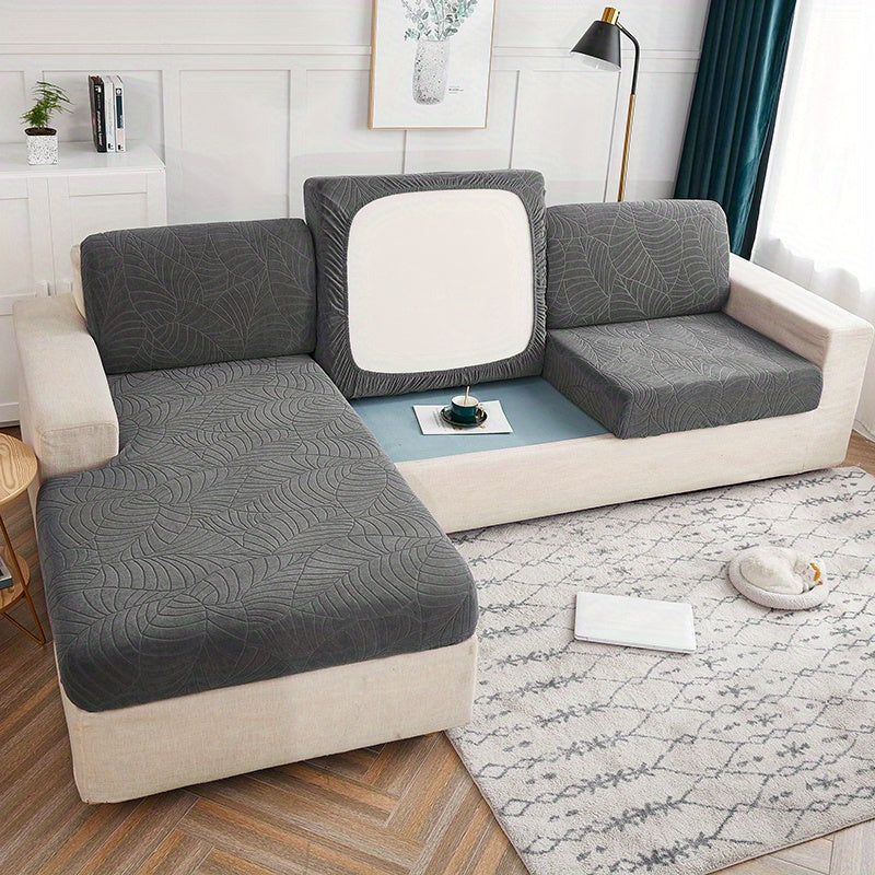 Housse de coussin extensible en velours jacquard, détail de la finition