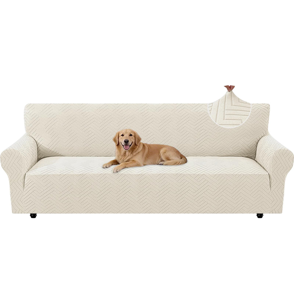 Housse de canapé épaisse extensible en polyester, détail de la finition