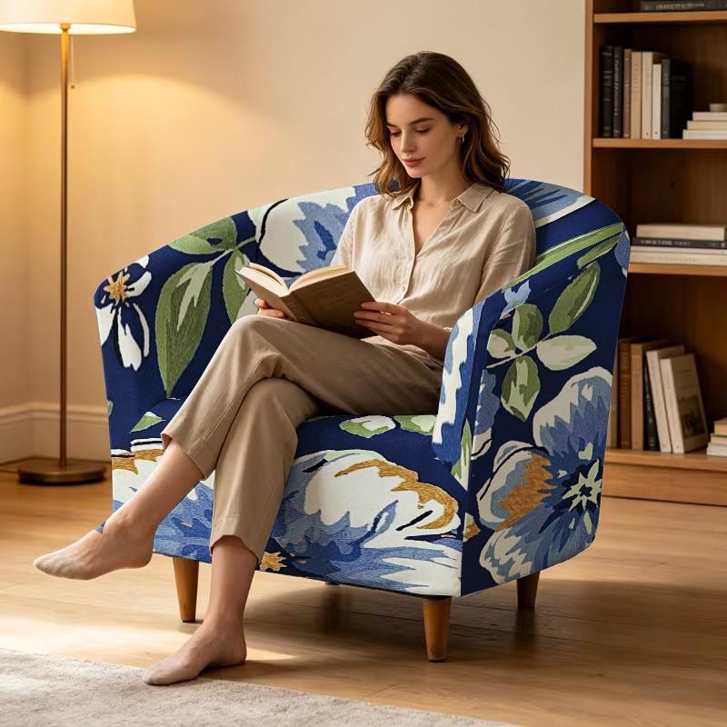 Housse de canapé légère extensible en fibre de lait matelassée à motif fleuri, tissu de 120 à 140 g/m²