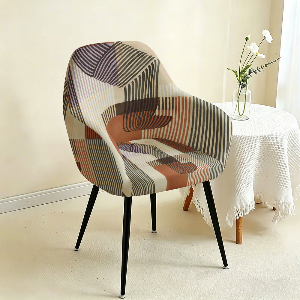 Housse de fauteuil extensible en fibre de lait imprimée à motif géométrique, vue de dos